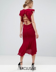 Платье миди со шнуровкой на спине и оборками Hope &amp; Ivy - Красный