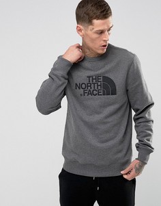 Серый меланжевый свитшот с круглым вырезом и логотипом The North Face - Серый