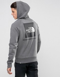 Серый меланжевый худи с рукавами реглан и логотипом в красном квадрате The North Face - Серый