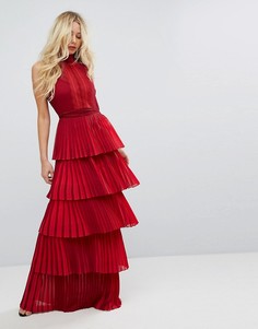 Платье макси с кружевным лифом и поясом Bodyfrock - Красный