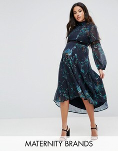Платье миди с принтом и кружевными вставками Hope &amp; Ivy Maternity - Мульти