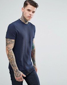 Темно-синяя фактурная футболка из вафельного трикотажа ASOS - Темно-синий