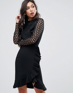 Платье с запахом и кружевной отделкой рукавов True Decadence - Черный