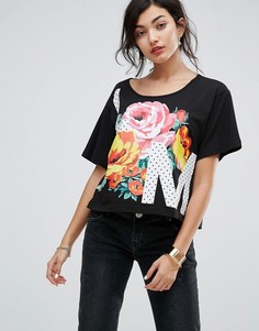 Футболка с цветочным принтом Love Moschino - Черный