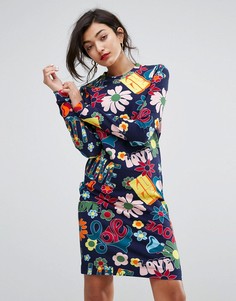 Свободное платье с принтом Love Moschino - Темно-синий