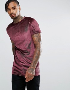 Бордовая длинная обтягивающая футболка из велюра в рубчик ASOS - Красный