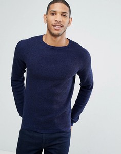 Вязаный меланжевый джемпер с круглым вырезом Selected Homme - Синий
