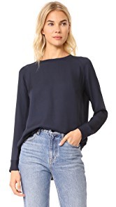 Vince Ribbed Trimmed Long Sleeve Silk Blouse