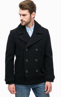 Черное шерстяное полупальто Lee