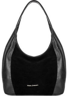 Черная кожаная сумка с замшевой вставкой Fiato Dream