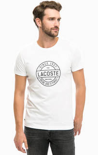 Белая хлопковая футболка с принтом Lacoste