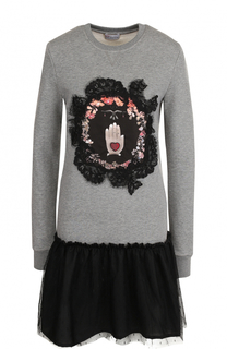 Мини-платье с контрастной юбкой и вышивкой REDVALENTINO