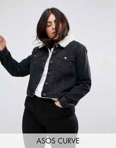Черная выбеленная джинсовая куртка с искусственным мехом ASOS CURVE - Черный