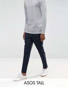 Строгие темно-синие суженные брюки в полоску с эластичным поясом ASOS TALL - Темно-синий