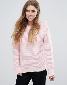 Джемпер в рубчик с оборками на плечах QED London - Розовый