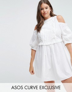 Хлопковое платье-рубашка со шнуровкой ASOS CURVE - Белый