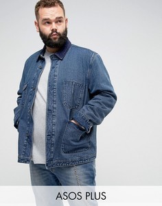Джинсовая куртка с вельветовым воротником ASOS PLUS - Синий