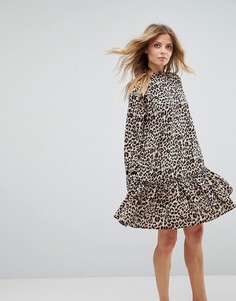 Свободное платье с леопардовым принтом и оборками по краю ASOS - Мульти
