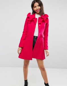 Короткое расклешенное пальто с оборками ASOS - Розовый