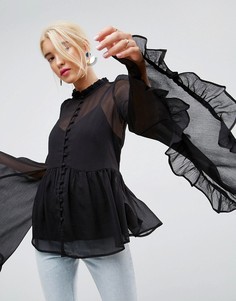 Шифоновая блузка с рукавами кимоно ASOS - Черный