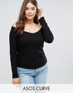 Топ с открытыми плечами и V-образным вырезом ASOS CURVE - Черный
