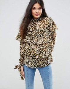 Блузка с оборками и леопардовым принтом ASOS - Мульти