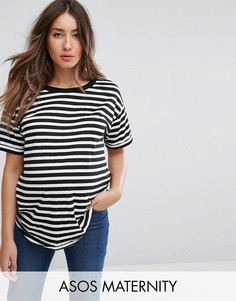 Футболка в полоску с отворотами на рукавах ASOS Maternity - Мульти