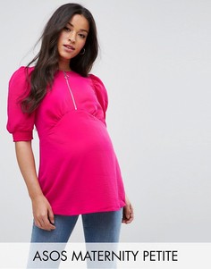 Блузка с пышными рукавами и молнией ASOS Maternity PETITE - Розовый
