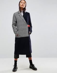 Пальто в клетку с контрастным поясом ASOS - Мульти