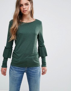 Трикотажная блузка с оборками на рукавах Pieces - Зеленый