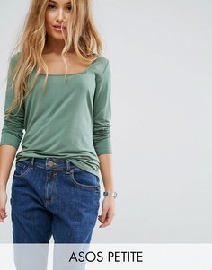 Топ с квадратным вырезом и длинными рукавами ASOS PETITE - Зеленый