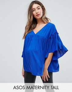 Свободный топ с оборками на рукавах ASOS Maternity TALL - Синий