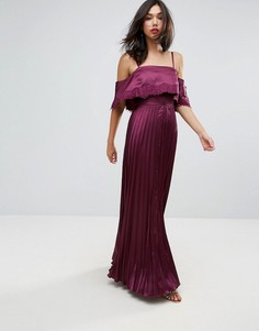 Атласное плиссированное платье с кружевной отделкой ASOS - Фиолетовый