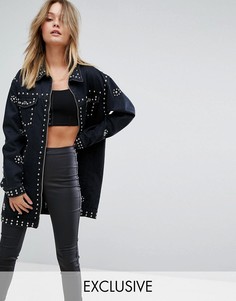 Длинная джинсовая курка с заклепками Missguided - Черный