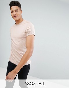Бежевая футболка с круглым вырезом и отворотами на рукавах ASOS TALL - Бежевый