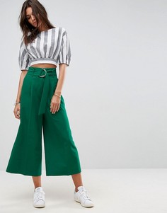 Однотонная юбка-брюки с поясом и крупной D-образной пряжкой ASOS - Зеленый