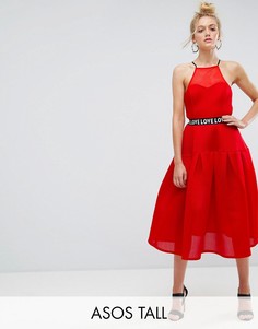 Платье миди для выпускного с принтом Love на поясе ASOS TALL - Красный