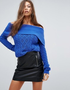 Джемпер вязки косами с открытыми плечами Boohoo - Синий