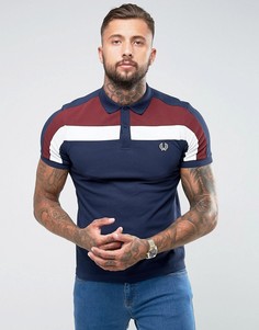 Темно-синее узкое поло колор блок в спортивном стиле Fred Perry - Темно-синий