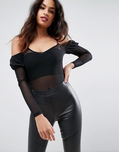 Сетчатый боди с пышными рукавами в стиле 80-х ASOS - Черный