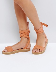 Кожаные сандалии с завязками ASOS FADED - Оранжевый