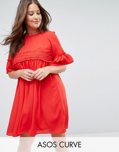 Свободное платье с присборенной отделкой ASOS CURVE - Красный