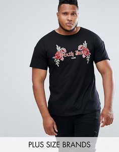 Черная футболка с цветочной вышивкой Sixth June PLUS - Черный