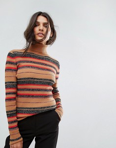 Топ в полоску с отворачивающимся воротом Vero Moda - Бежевый