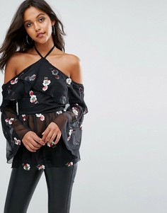 Шифоновая блузка с цветочной вышивкой Missguided - Черный