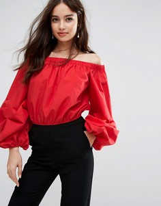 Топ со сборками на рукавах Miss Selfridge - Красный