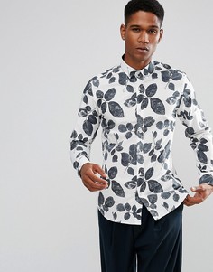 Облегающая рубашка с принтом Selected Homme - Белый