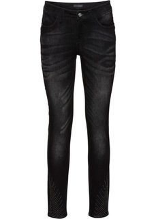 Стрейчевые джинсы с эффектом пуш-ап, украшены стразами (черный деним) Bonprix