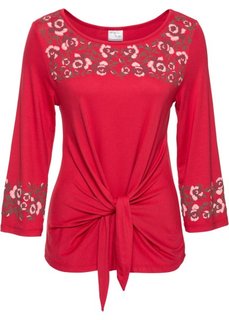 Футболка с цветочной вышивкой (красный) Bonprix