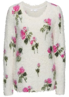 Вязаный пуловер с цветочным узором (кремовый в цветочек) Bonprix